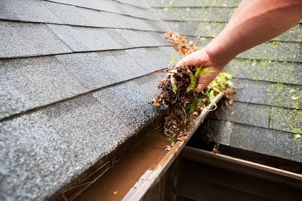 Hand Cleaning Copper Rain Gutter